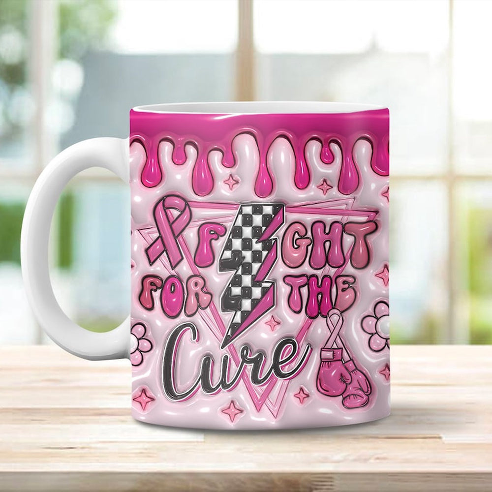 3D Inflated Fight For The Cure Mug, 3D Coffee Mug, Cute 3D Inflated Mug, Birthday Gift, Christimas Gift