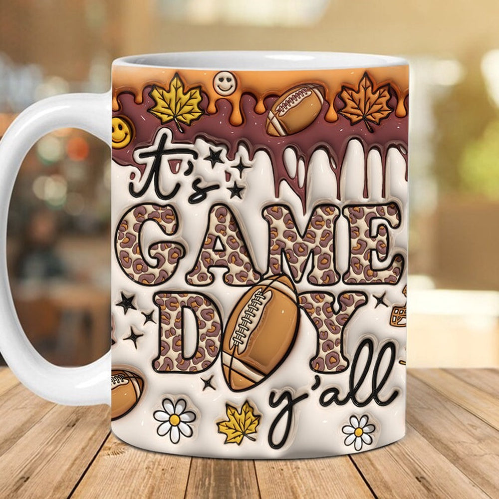 3D It'S Game Day Y'All Inflated Mug, 3D Coffee Mug, Cute 3D Inflated Mug, Birthday Gift, Christimas Gift