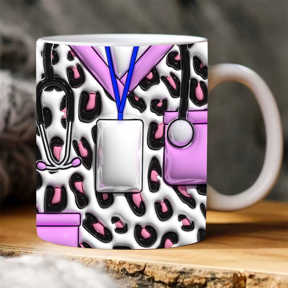 3D Nurse Inflated Mug, Pink Nurse Puffy Mug, 3D Coffee Mug, Cute 3D Inflated Mug, Birthday Gift, Christimas Gift