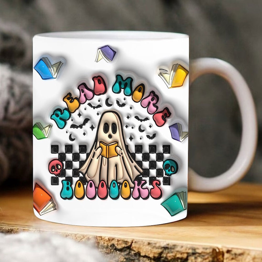 3D Read More Books Inflated Mug, 3D Coffee Mug, Cute 3D Inflated Mug, Birthday Gift, Christimas Gift