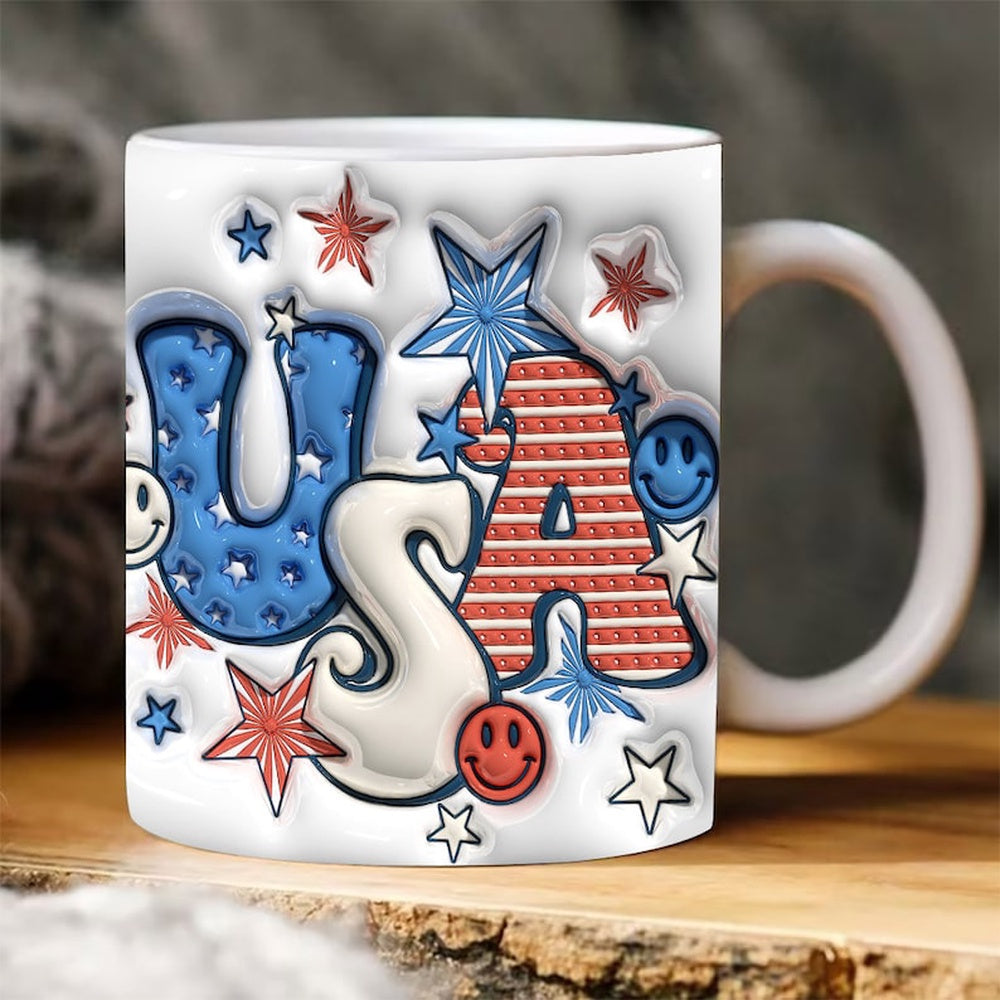 3D Vintage Usa Flag Inflated Mug, 3D Coffee Mug, Cute 3D Inflated Mug, Birthday Gift, Christimas Gift
