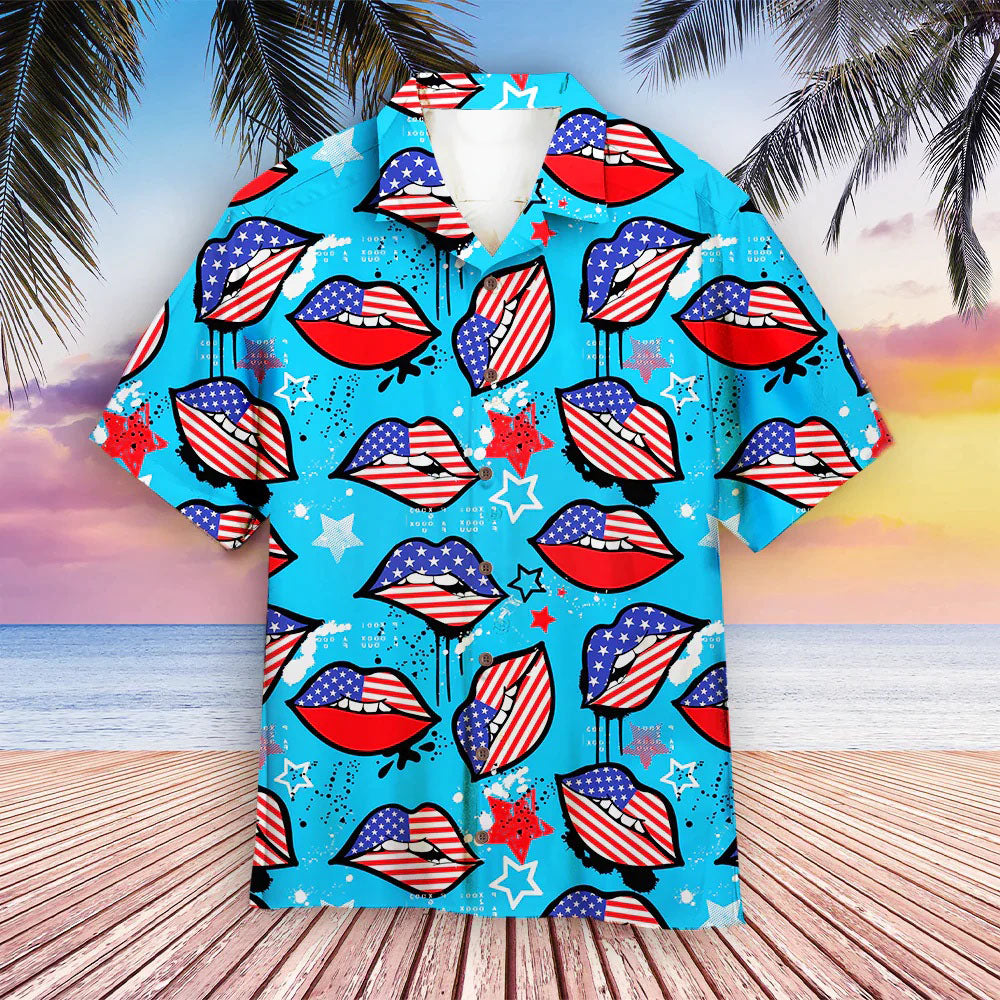 4Th Of July Hawaiian Shirts, 4Th Of July American Sexy Lips Hawaiian Shirt