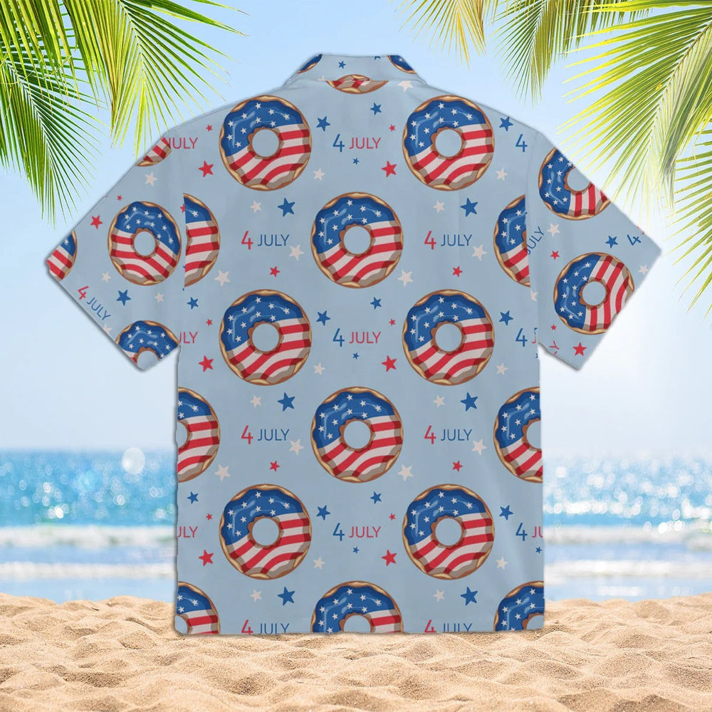 4Th Of July Hawaiian Shirts, 4Th Of July Blue And Red Donuts Hawaiian Shirt