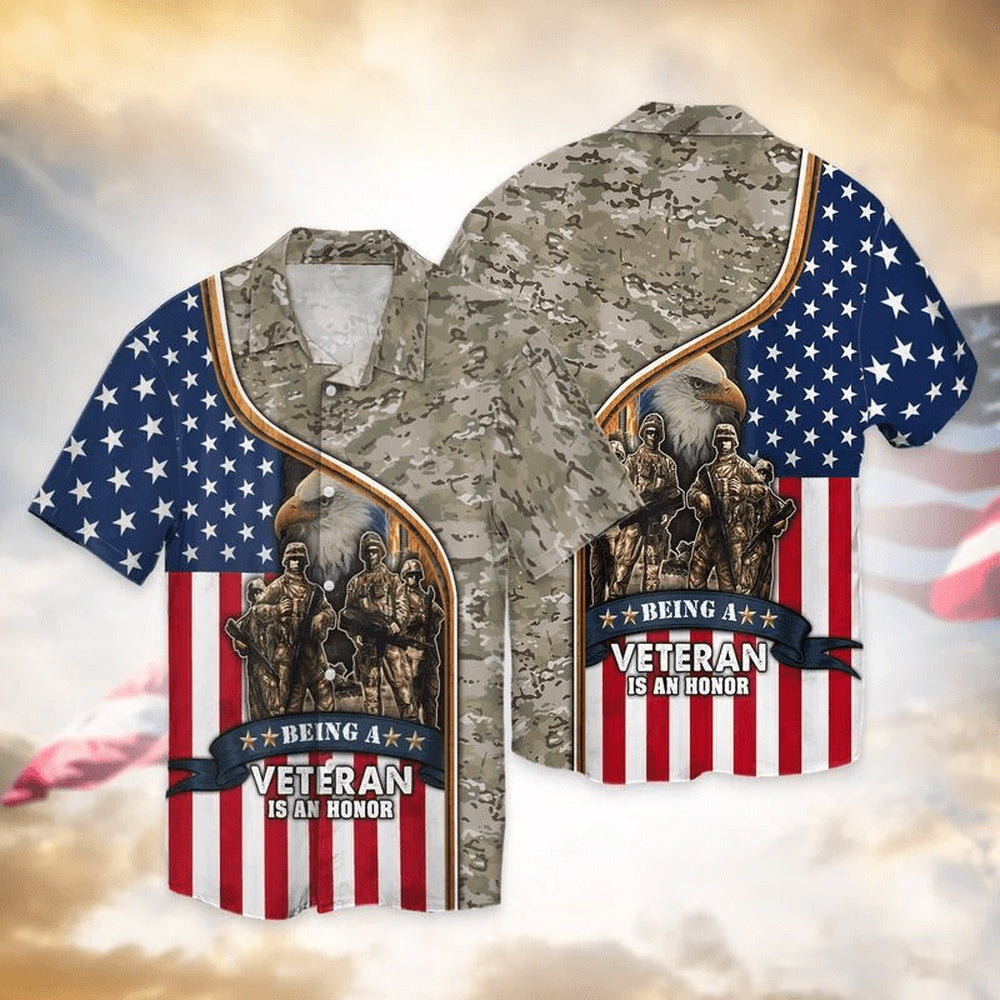 4Th Of July Hawaiian Shirts, 4Th Of July Independence Day American Being A Veteran Is A Honor Hawaiian Shirt