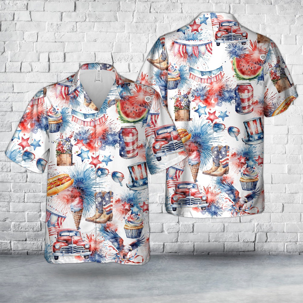 4Th Of July Hawaiian Shirts, 4th Of July Independence USA America Day Hawaiian Shirt, Hawaiian Beach Shirts For Men Women