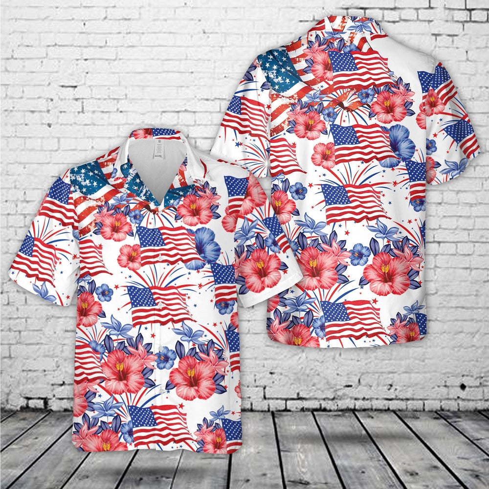 4Th Of July Hawaiian Shirts, 4th Of July USA Flag Hawaiian Shirt, Hawaiian Beach Shirts For Men Women