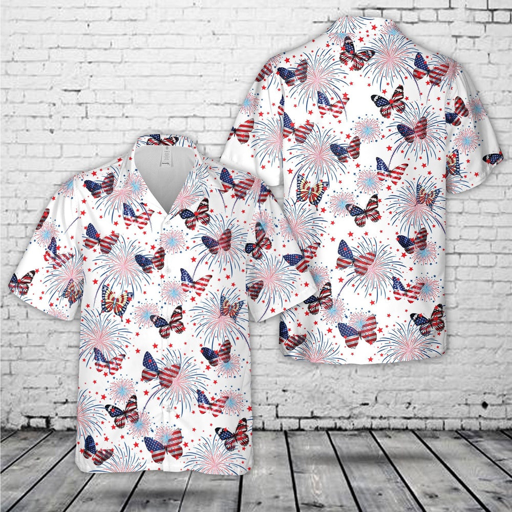 4Th Of July Hawaiian Shirts, 4th of July Butterflies Seamless Hawaiian Shirt, Hawaiian Beach Shirts For Men Women