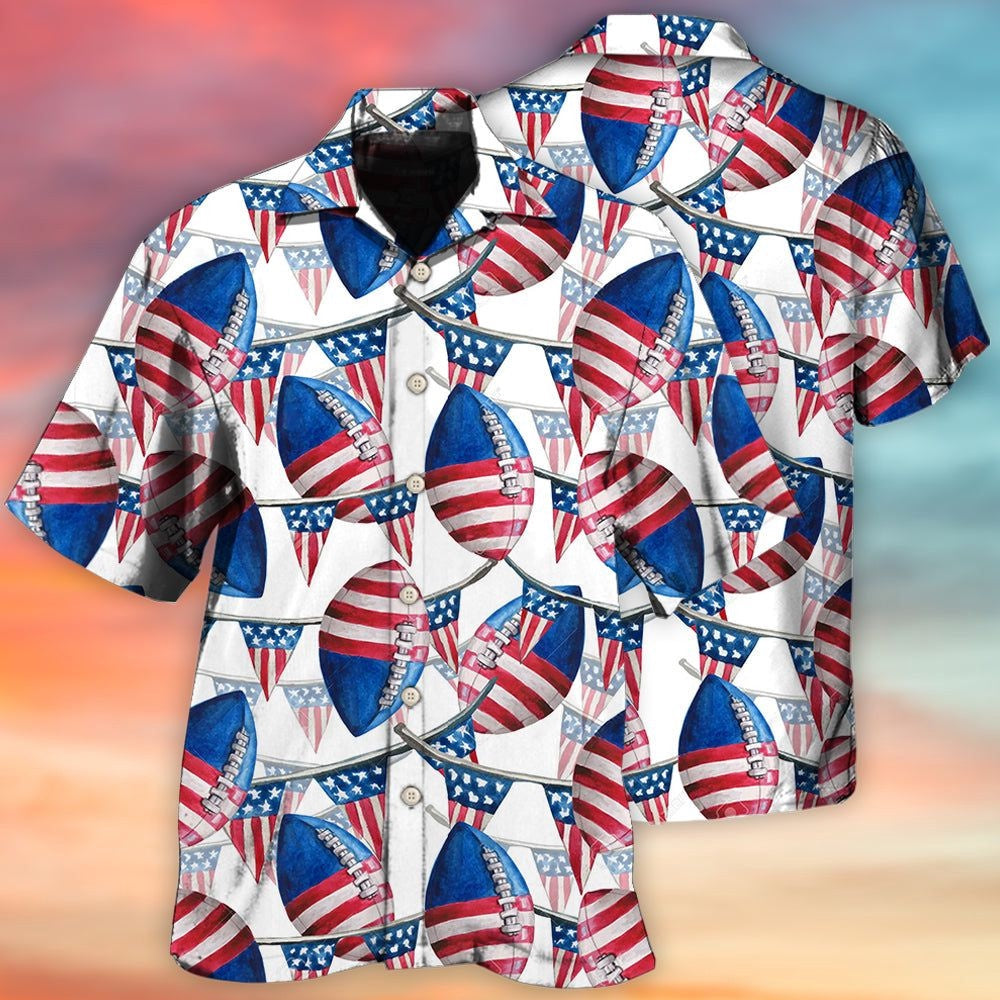 4Th Of July Hawaiian Shirts, American Football Independence Day Hawaiian Shirt Football Lover 4th Of July Button Up Shirt