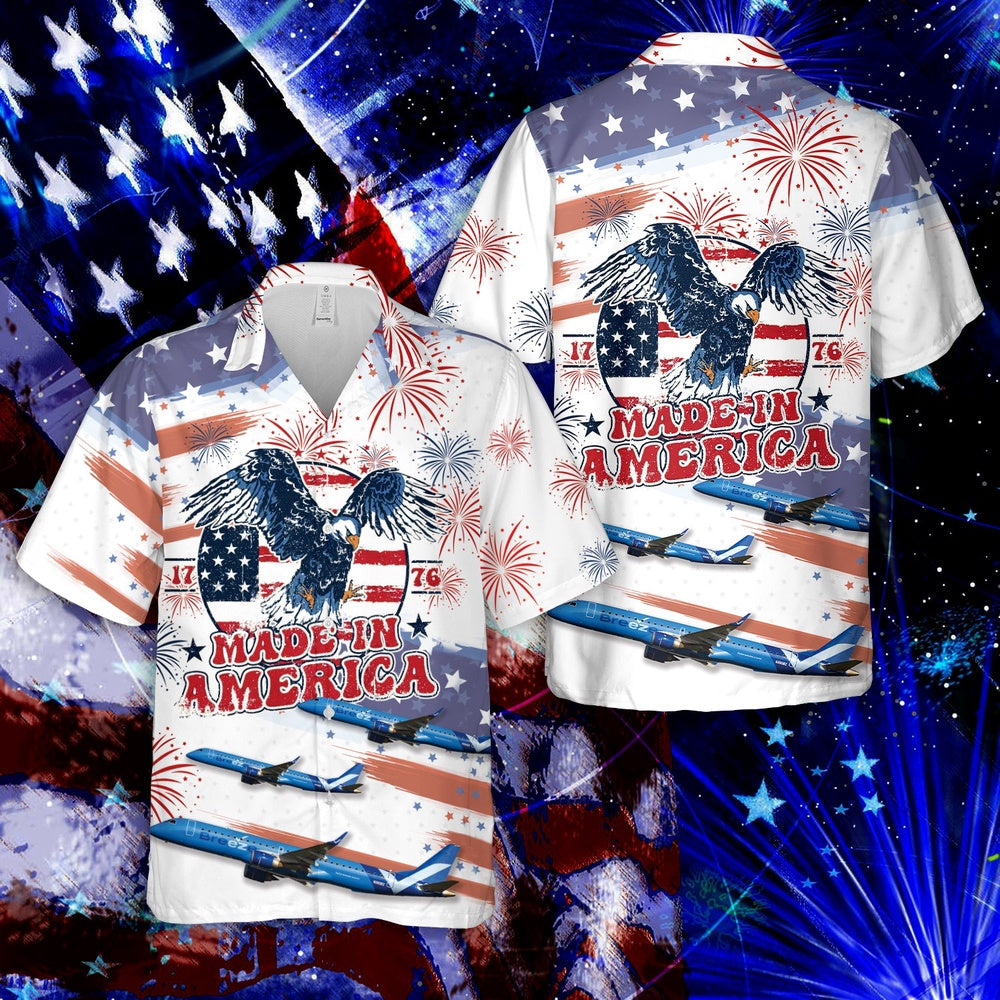 4Th Of July Hawaiian Shirts, Breeze Airways Embraer 190-200Igw 4Th Of July Hawaiian Shirt, Military Aloha Shirts