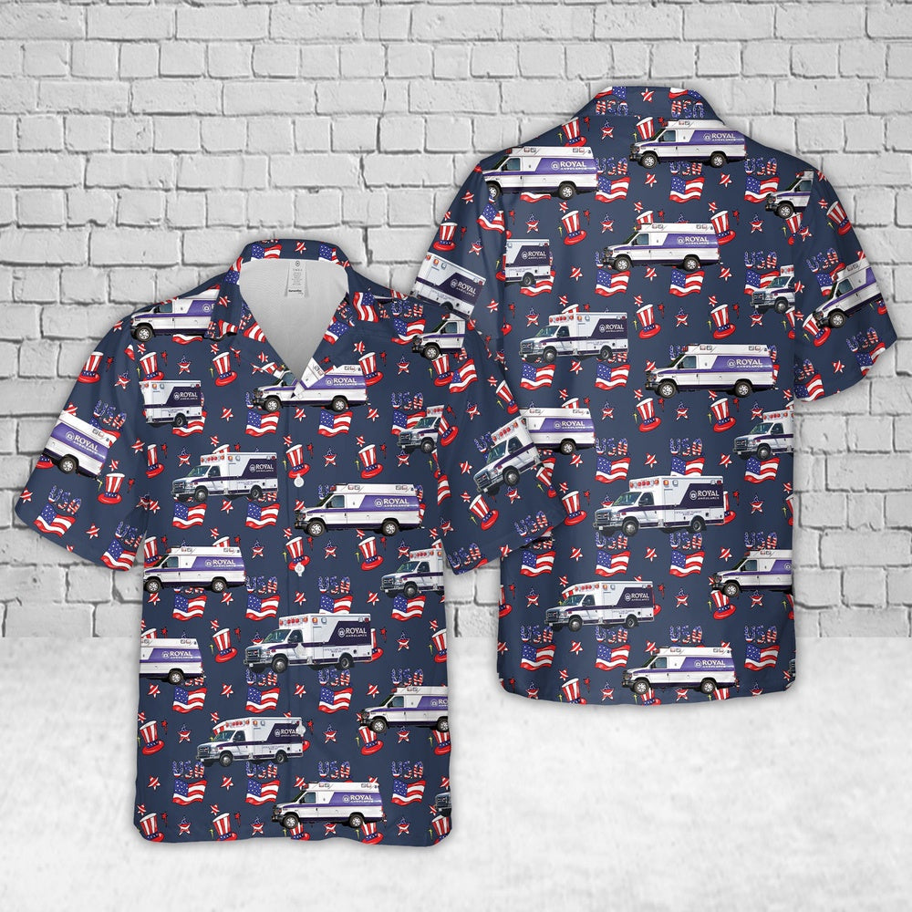 4Th Of July Hawaiian Shirts, California Royal Ambulance 4th of July Hawaiian Shirt, Hawaiian Beach Shirts For Men Women