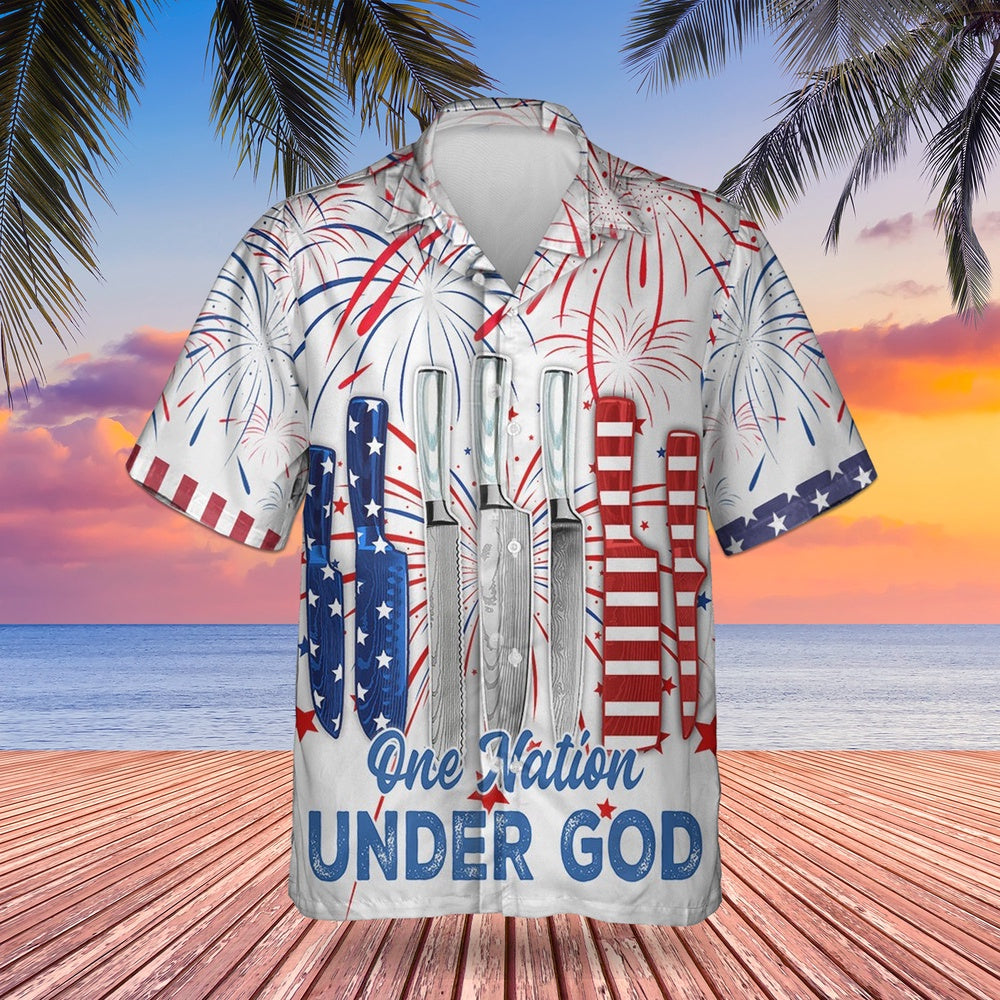 4Th Of July Hawaiian Shirts, Chef One Nation Under God Hawaiian Shirt Fireworks 4Th Of July Chef Gifts For Him