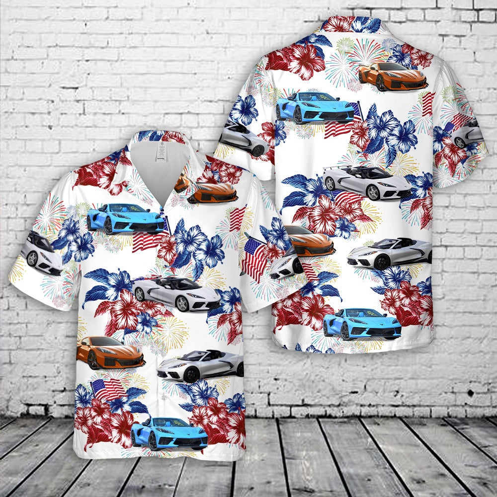 4Th Of July Hawaiian Shirts, Chevy Corvette C8 4th Of July Hawaiian Shirt, Hawaiian Beach Shirts For Men Women