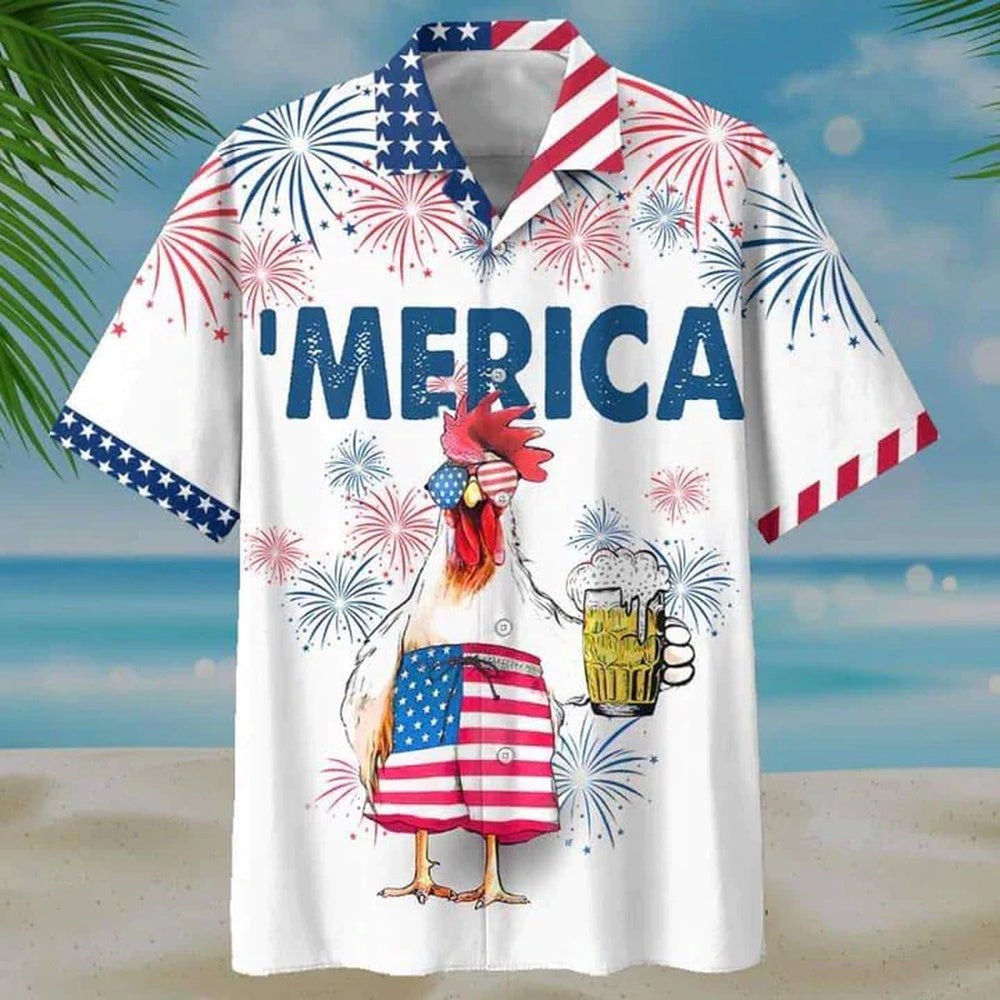 4Th Of July Hawaiian Shirts, Chicken And Beer 4Th Of July Hawaiian Shirts