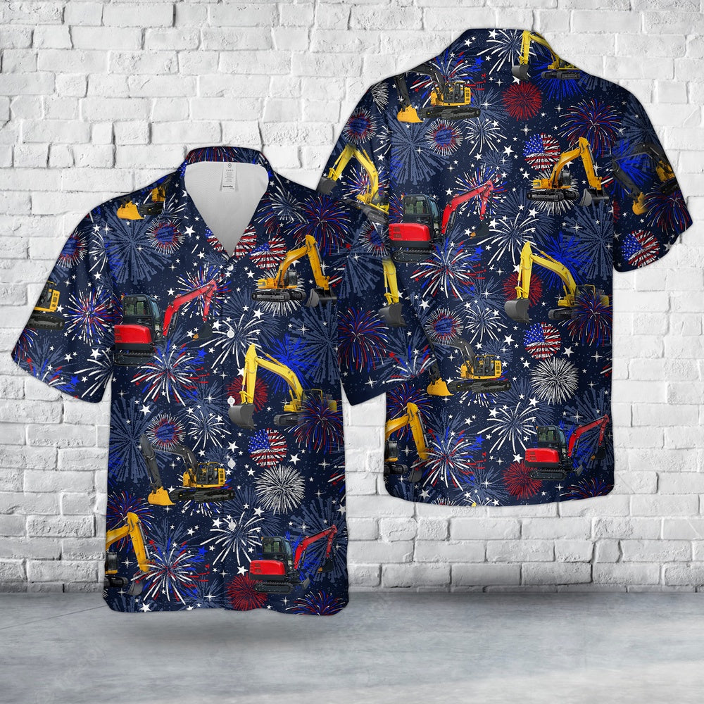 4Th Of July Hawaiian Shirts, Excavator 4th Of July Hawaiian Shirt, Hawaiian Beach Shirts For Men Women