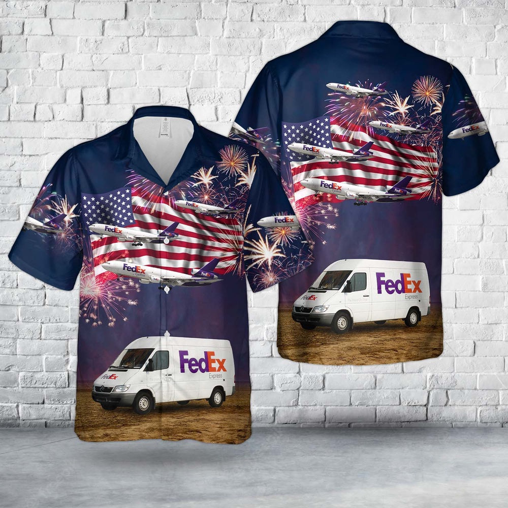 4Th Of July Hawaiian Shirts, FedEx Express Delivery Van 4th Of July Hawaiian Shirt, Hawaiian Beach Shirts For Men Women