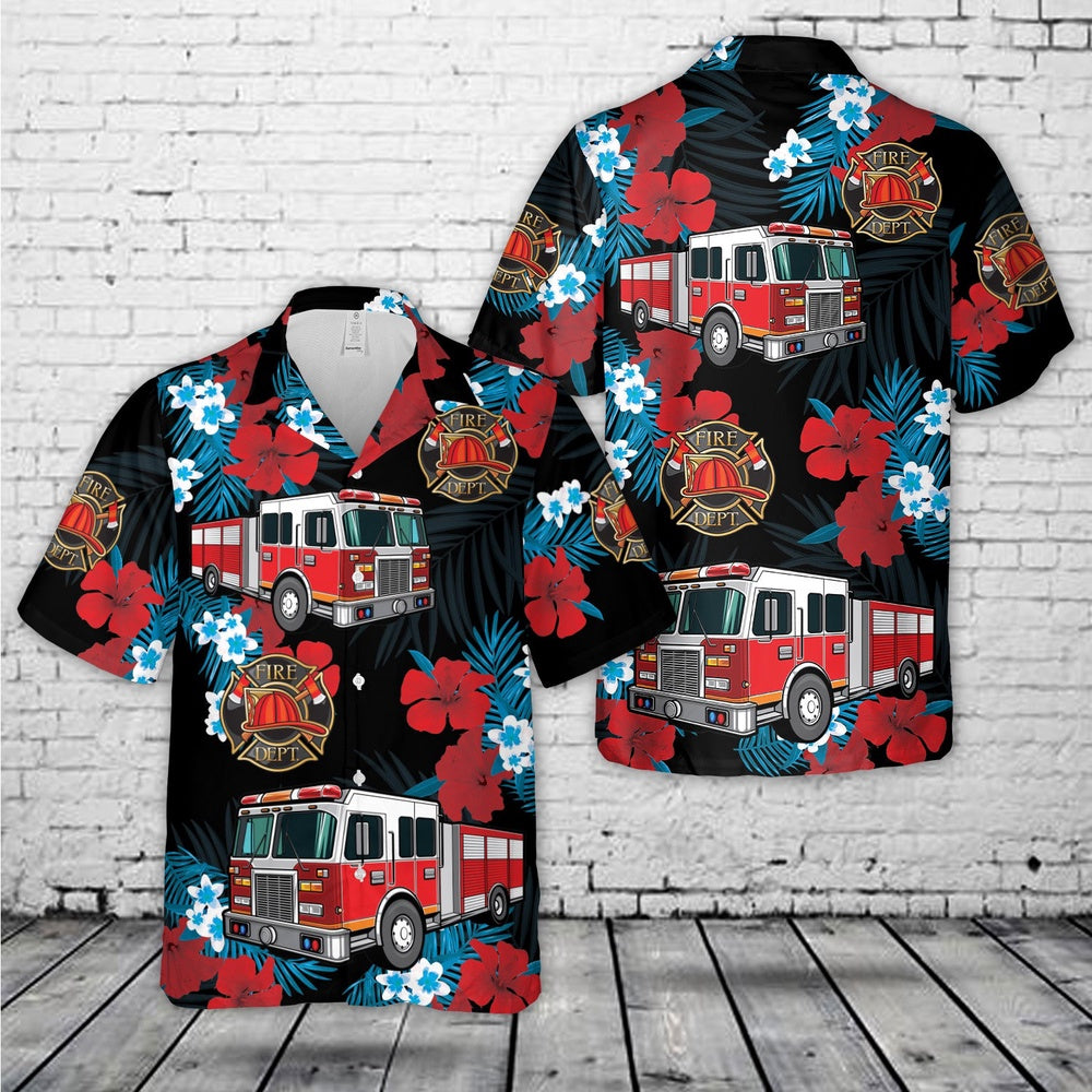 4Th Of July Hawaiian Shirts, Firefighter Fire Truck 2 4Th Of July Hawaiian Shirt, Hawaiian Firefighter Shirts