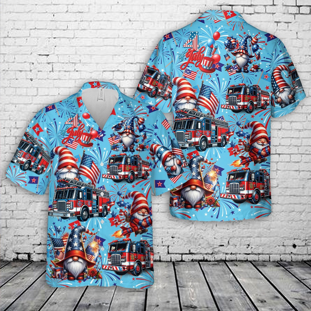 4Th Of July Hawaiian Shirts, Firefighter Truck 4Th Of July Hawaiian Shirt, Hawaiian Firefighter Shirts