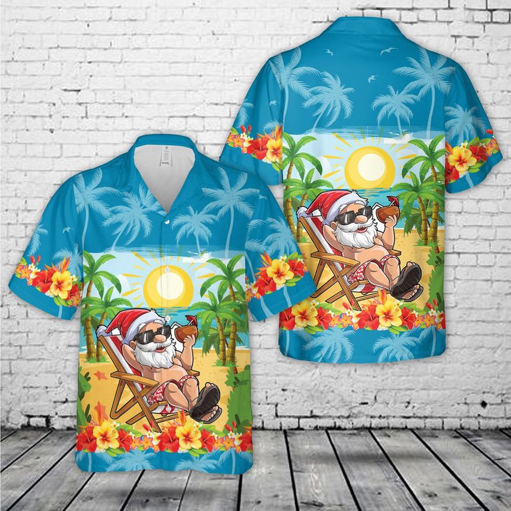 4Th Of July Hawaiian Shirts, Funny Santa Christmas In July Vacation Hawaiian Shirt, Hawaiian Beach Shirts For Men Women