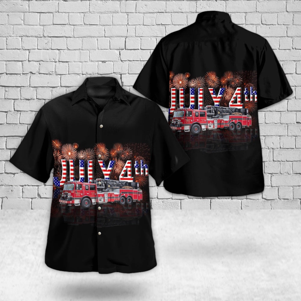 4Th Of July Hawaiian Shirts, Keasbey New Jersey Woodbridge Township Fire District No4 4Th Of July Hawaiian Shirt, Hawaiian Firefighter Shirts