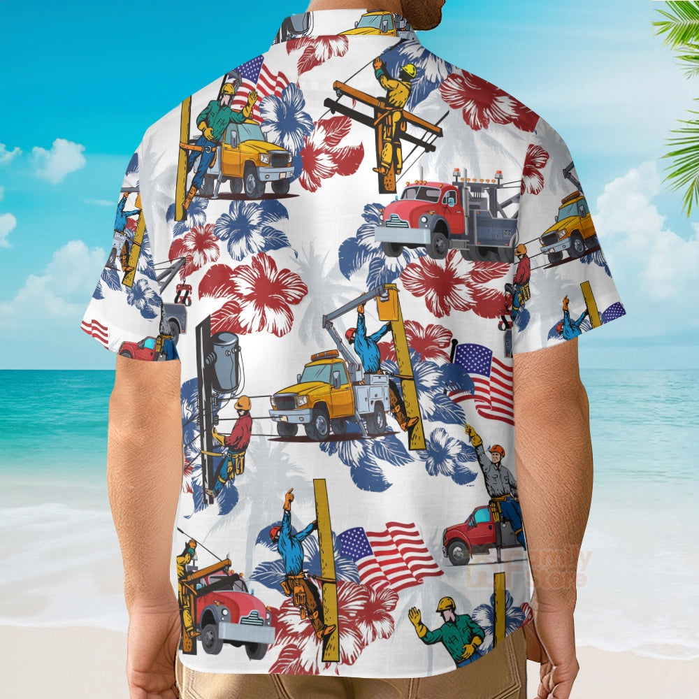 4Th Of July Hawaiian Shirts, Lineman 4Th Of July Hawaiian Shirts