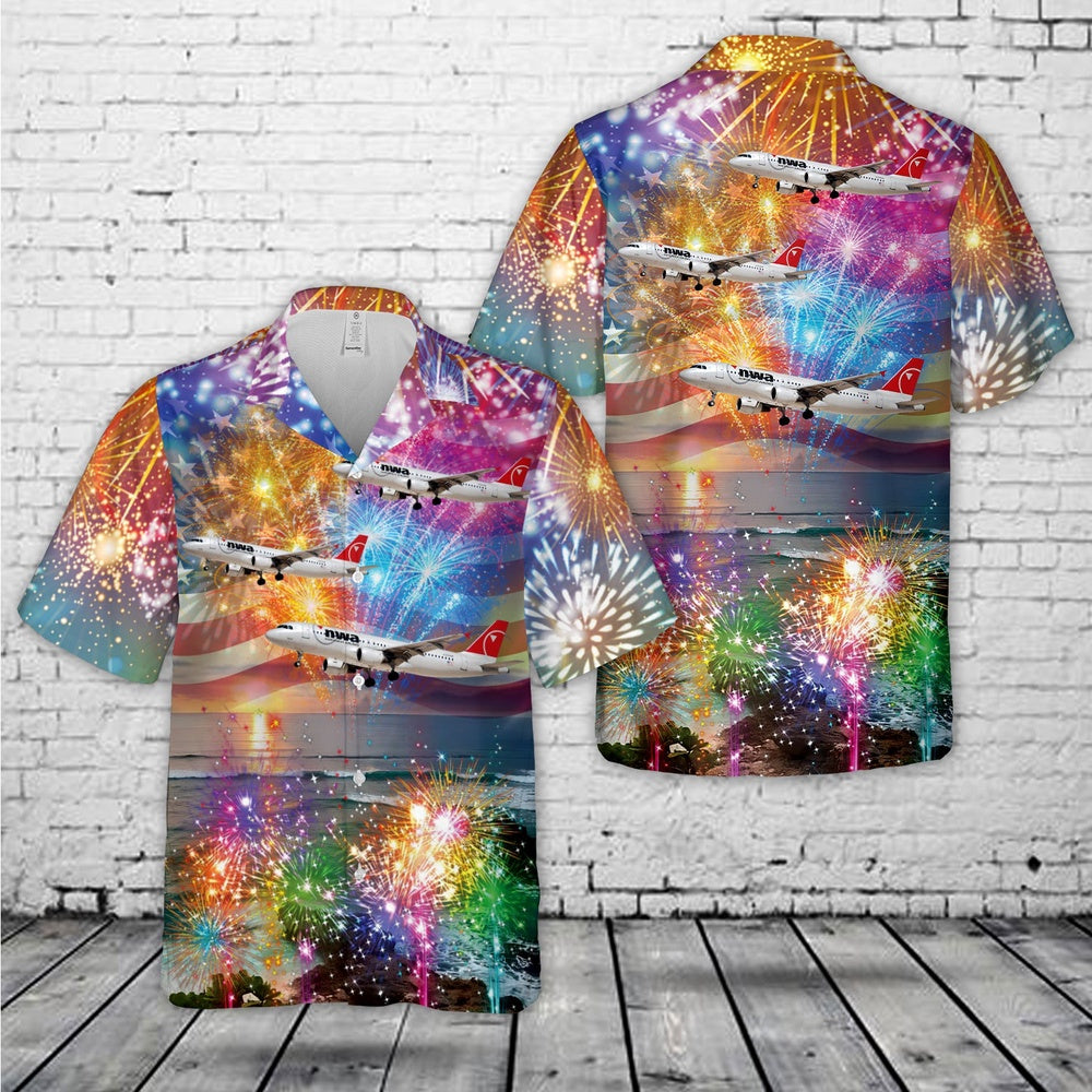 4Th Of July Hawaiian Shirts, Northwest Airlines A320 (New Livery) 4Th Of July Hawaiian Shirt, Military Aloha Shirts