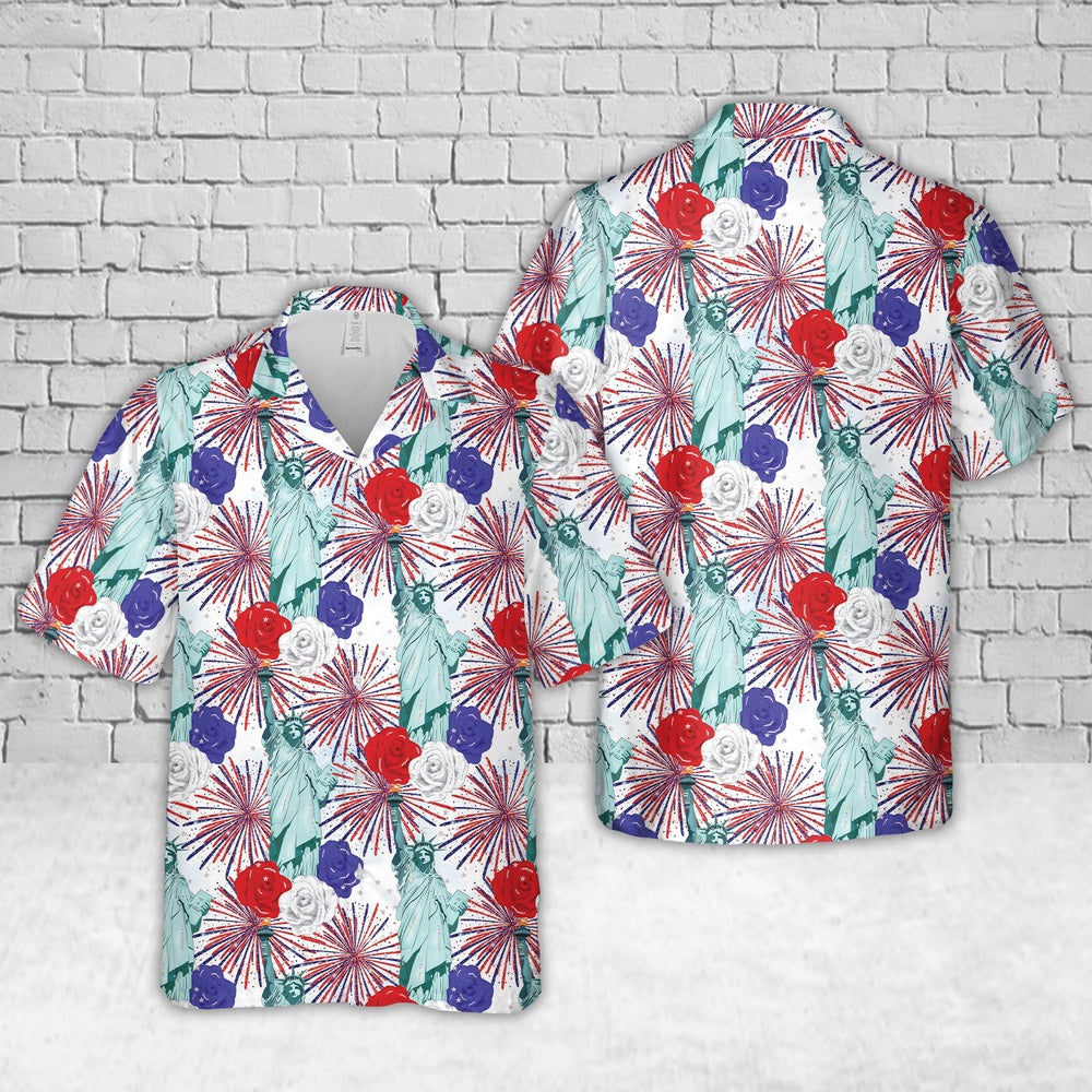 4Th Of July Hawaiian Shirts, Red White And Blue 4Th Of July Statue Of Liberty Hawaiian Shirt, Military Aloha Shirts