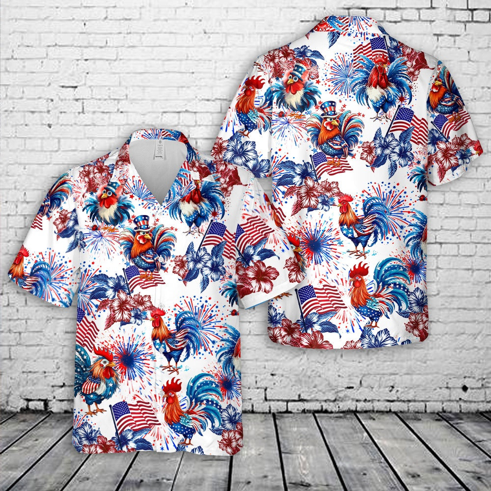 4Th Of July Hawaiian Shirts, Rooster 4Th Of July Hawaiian Shirt, Military Aloha Shirts