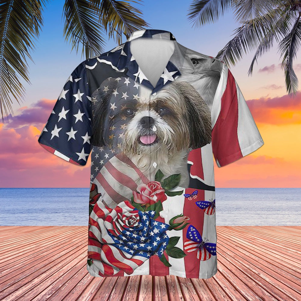 4Th Of July Hawaiian Shirts, Shih Tzu American Flag Hawaiian Shirt 4Th Of July Gifts For Shih Tzu Lovers