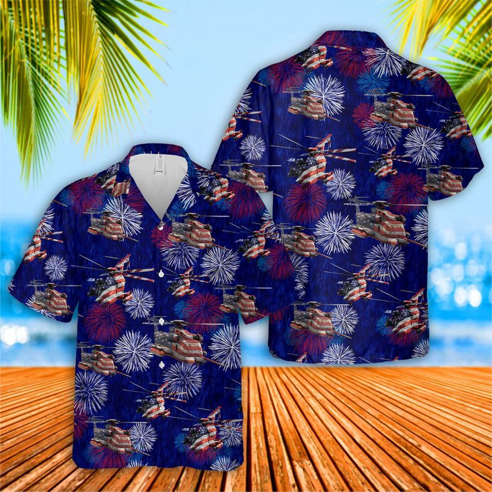 4Th Of July Hawaiian Shirts, Sikorsky Mh-53 Pave Low 4Th Of July Hawaiian Shirts, Military Aloha Shirts