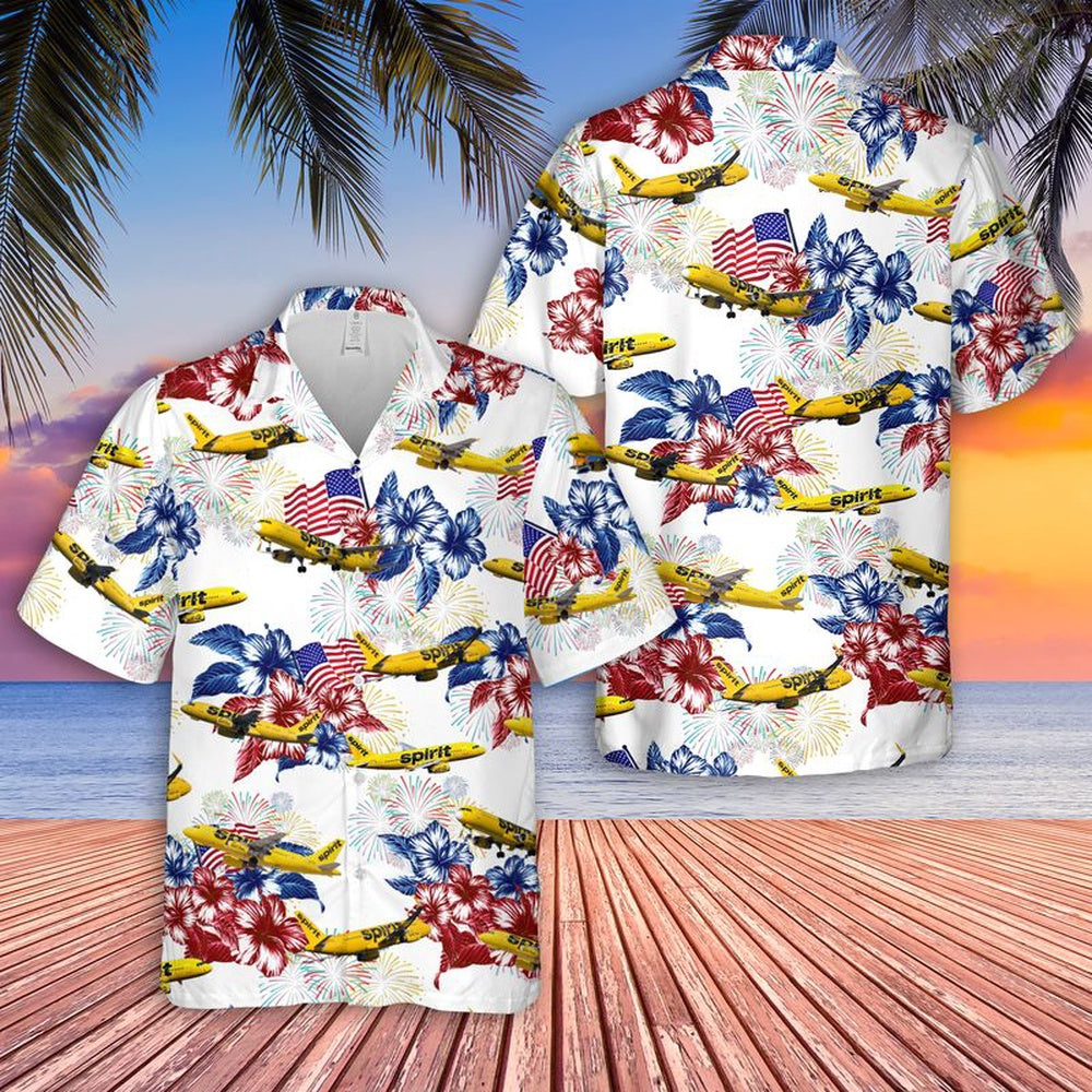 4Th Of July Hawaiian Shirts, Spirit Airlines Airbus A319 4Th Of July Hawaiian Shirt, Military Aloha Shirts