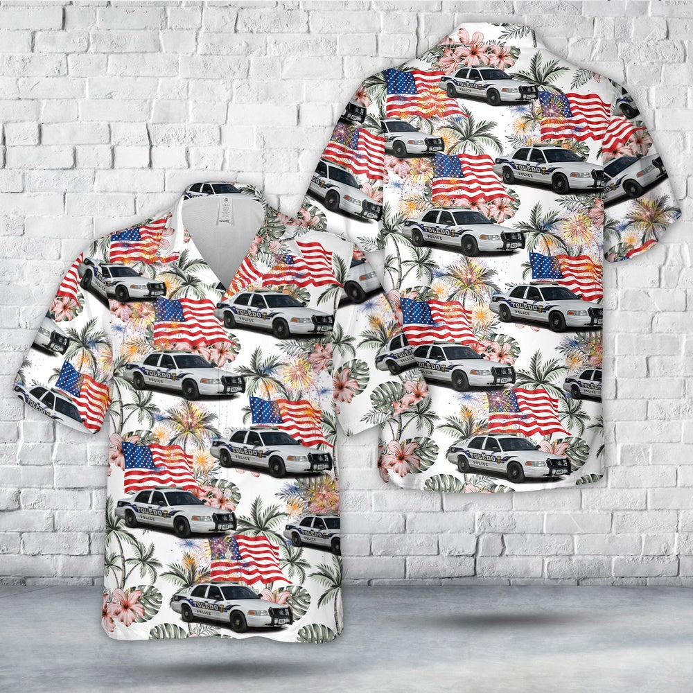 4Th Of July Hawaiian Shirts, Toledo Ohio Police Department Ford Crown Victoria Unit Hawaiian Shirt 4Th Of July Hawaiian Shirt, Military Aloha Shirts