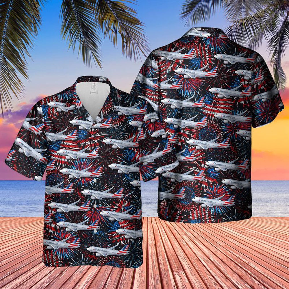 4Th Of July Hawaiian Shirts, Us Airlines Airbus A319-115 4Th Of July Hawaiian Shirt, Military Aloha Shirts