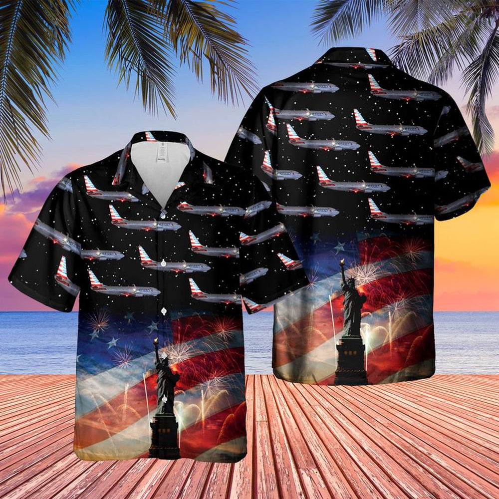 4Th Of July Hawaiian Shirts, Us Airlines Boeing 737-823 4Th Of July Hawaiian Shirt, Military Aloha Shirts