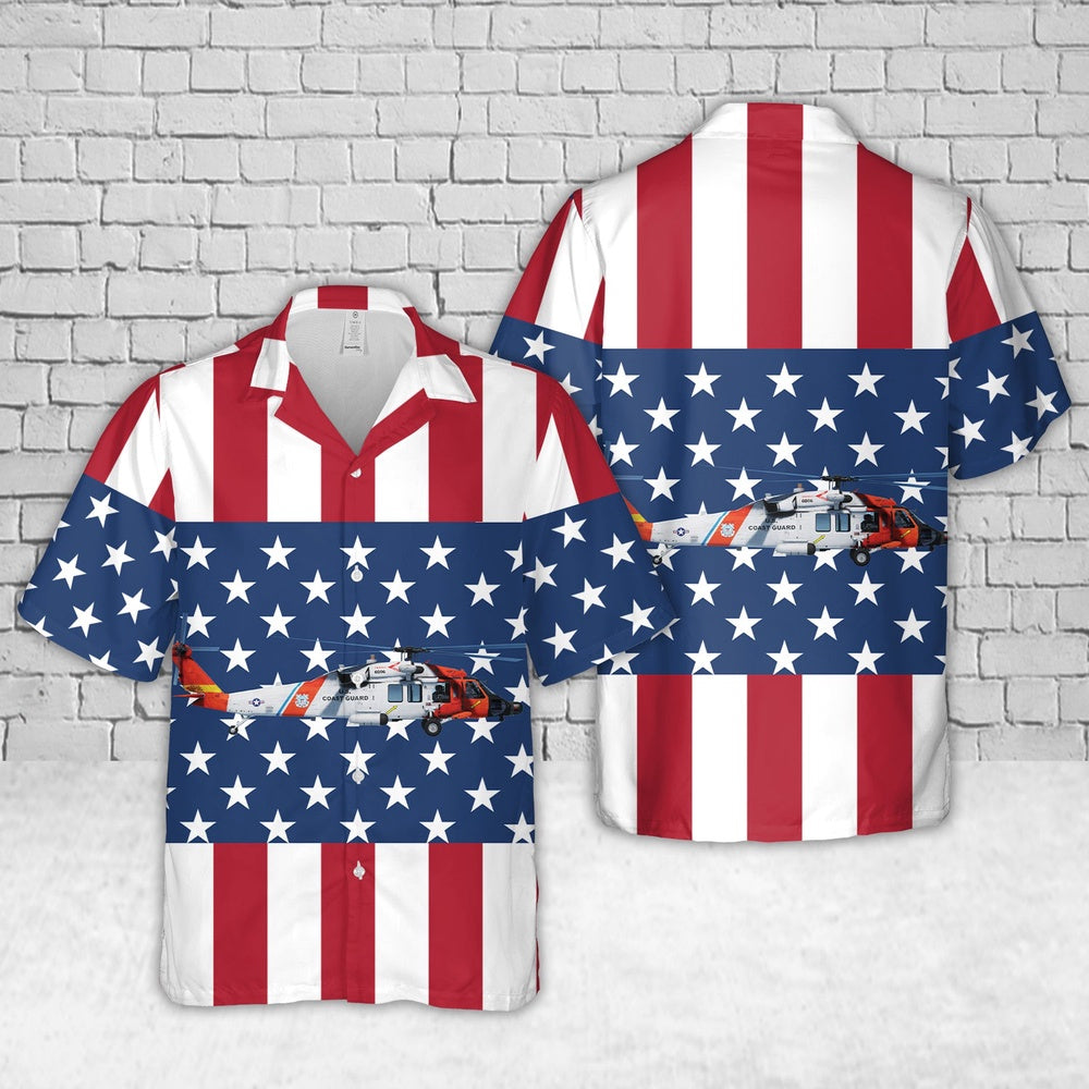 4Th Of July Hawaiian Shirts, Us Coast Guard Sikorsky Mh-60T Jayhawk (S-70B-5) 4Th Of July Hawaiian Shirt, Military Aloha Shirts