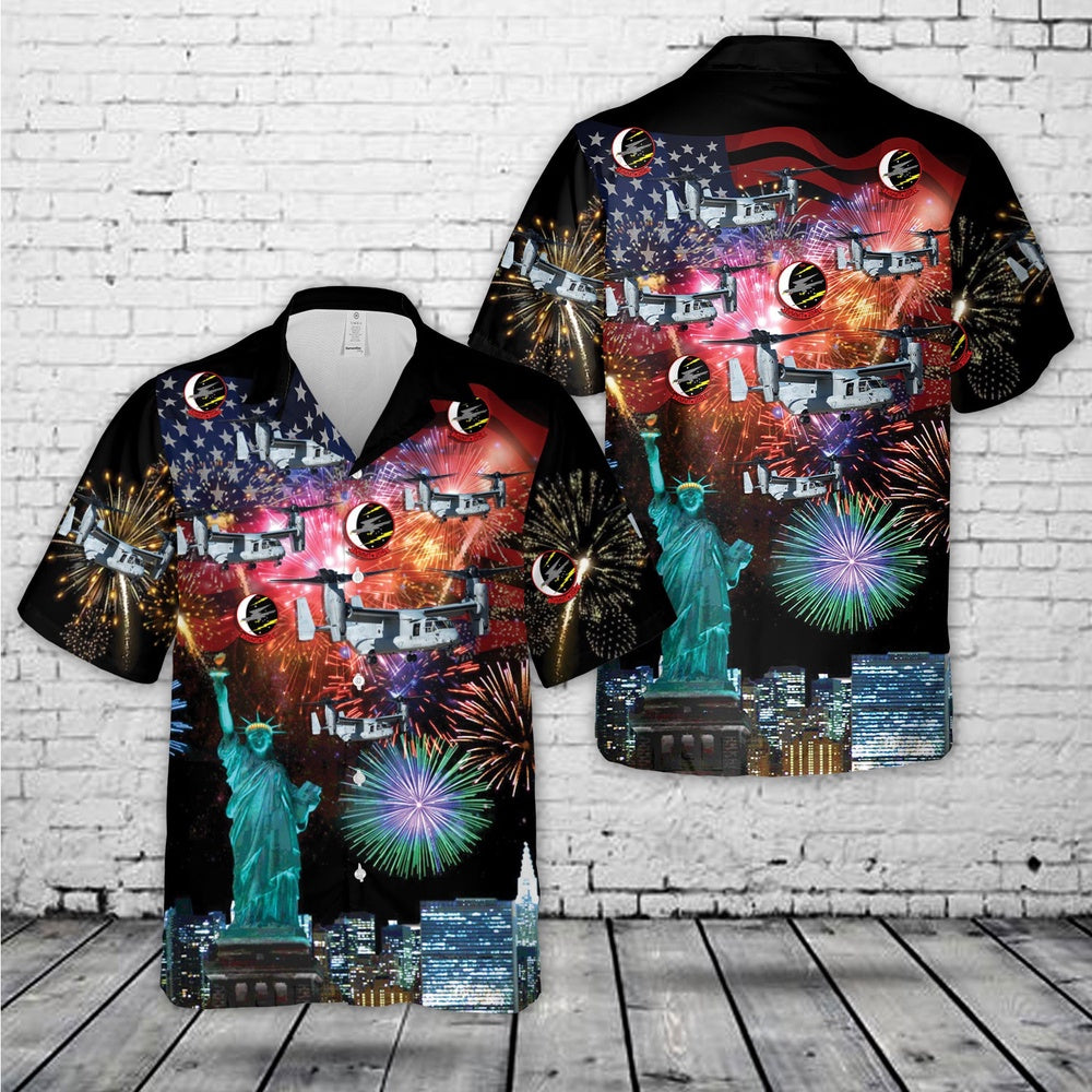 4Th Of July Hawaiian Shirts, Us Marine Corps Bell-Boeing Mv-22B Osprey Of Vmmt-204 ''Raptors'' 4Th Of July Hawaiian Shirt, Military Aloha Shirts