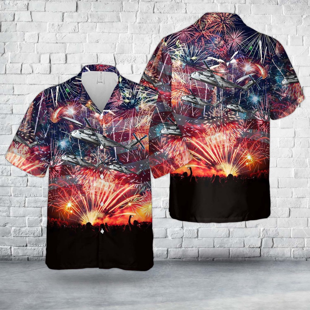 4Th Of July Hawaiian Shirts, Us Marine Corps Sikorsky Ch-53E Super Stallion (S-65E80) 4Th Of July Hawaiian Shirt, Military Aloha Shirts