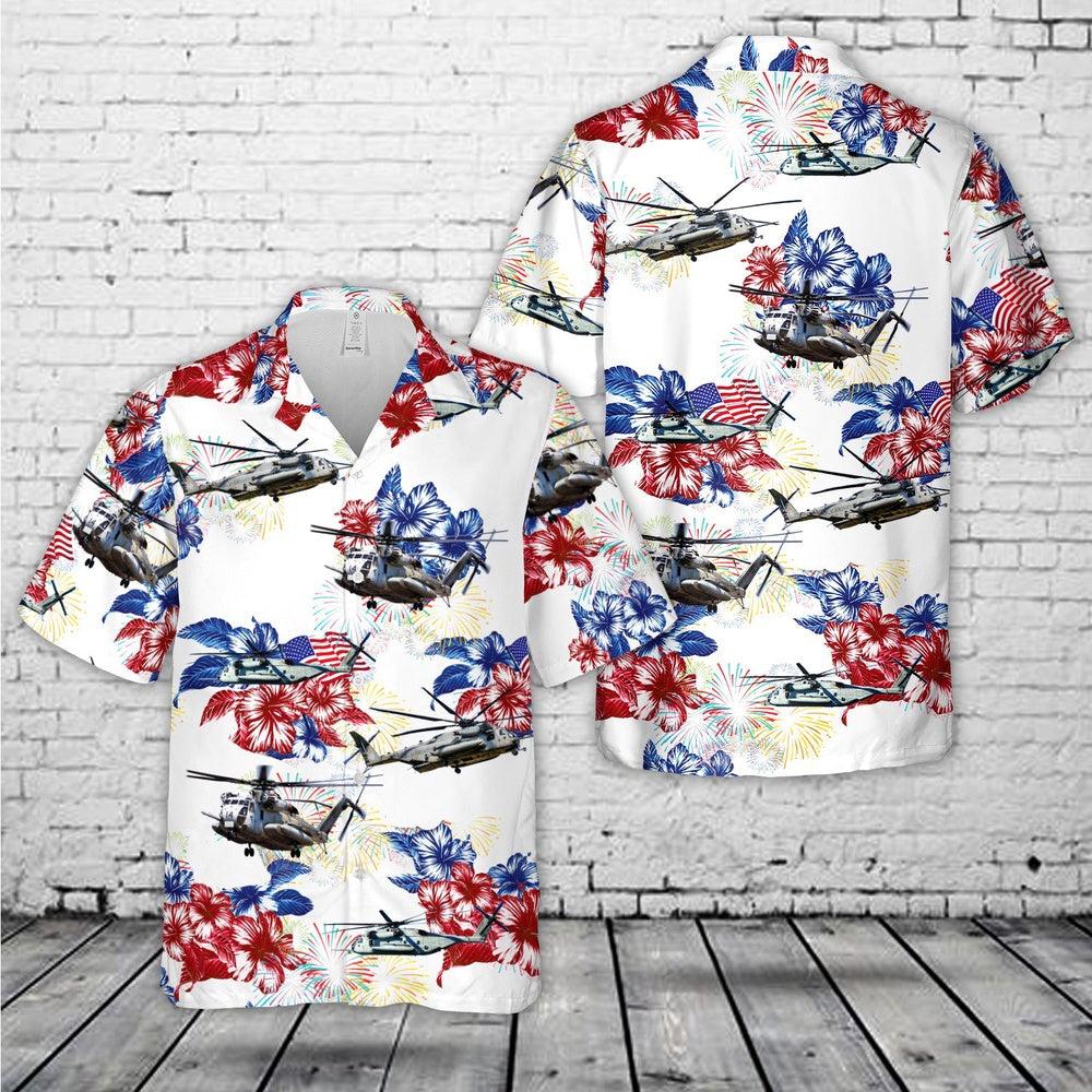 4Th Of July Hawaiian Shirts, Us Marine Corps Sikorsky Ch-53E Super Stallion (S-65E80) 4Th Of July Hawaiian Shirts, Military Aloha Shirts