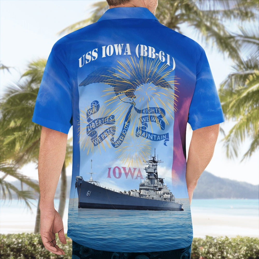 4Th Of July Hawaiian Shirts, Us Navy Uss Iowa (Bb-61) 4Th Of July Hawaiian Shirts