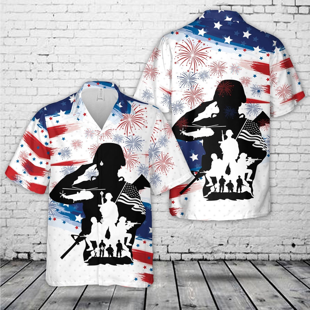 4Th Of July Hawaiian Shirts, Us Soldier Veteran 4Th Of July Hawaiian Shirt, Military Aloha Shirts