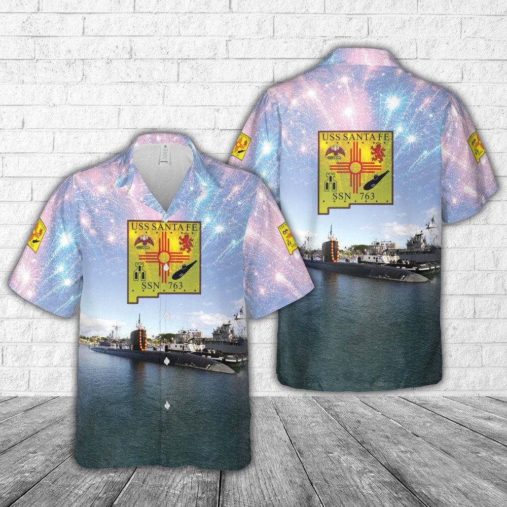 4Th Of July Hawaiian Shirts, Uss Santa Fe (Ssn-763) Attack Submarine 4Th Of July Hawaiian Shirt, Military Aloha Shirts