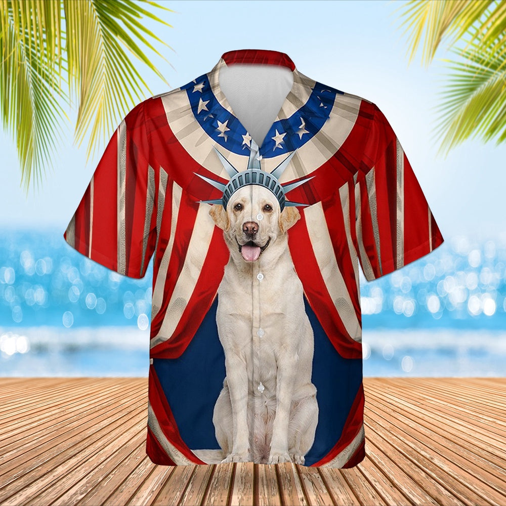 4Th Of July Hawaiian Shirts, Yellow Labrador Retriever Independence Day Hawaiian Shirt Dog July 4Th Button Up Shirt