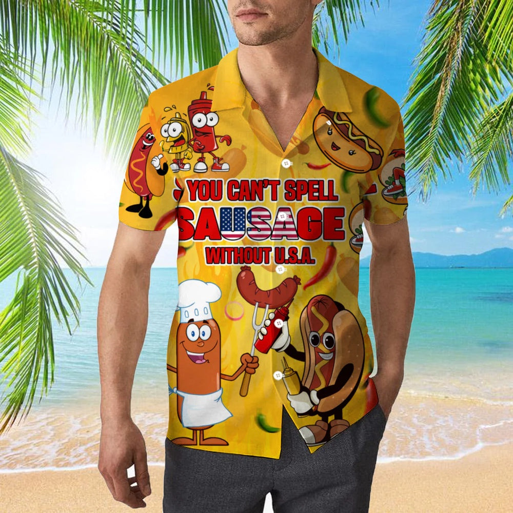 4Th Of July Hawaiian Shirts, You Cant Spell Sausage Without Usa Happy 4Th Of July Hawaiian Shirts, Independence Day Hawaiian Shirt