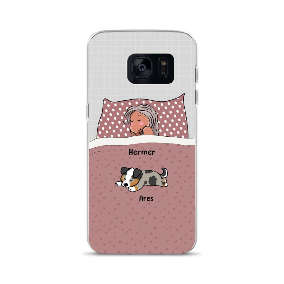 Personalized Creative Phone Case For Pet Lovers - Funny Gift With Custom Dogs Cats breed & Names - Person with Lazy Pets - (Up To 6 Pets Dogs Cats)
