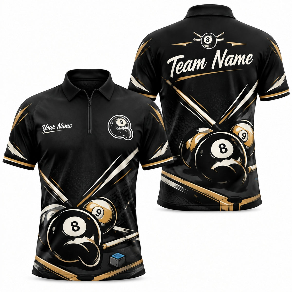 8 Ball And 9 Ball Sport Personalized Billiard Polo Shirt Jersey Zip 1 4 Collar