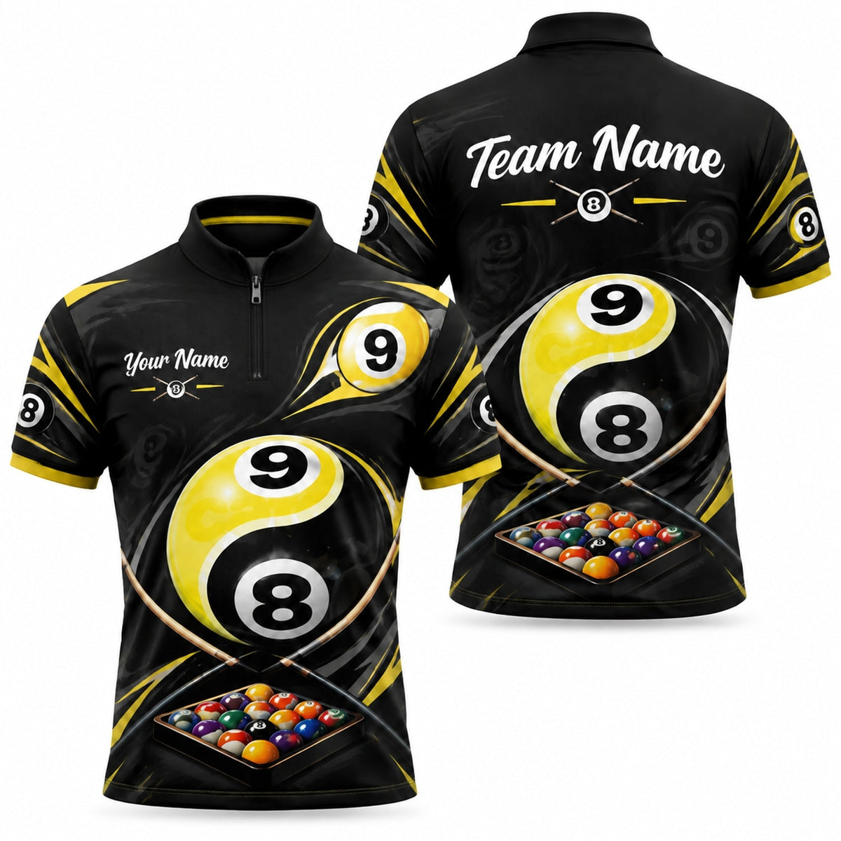 9 Ball 8 Ball Fusion Sport Personalized Billiard Polo Shirt Jersey Zip 1 4 Collar