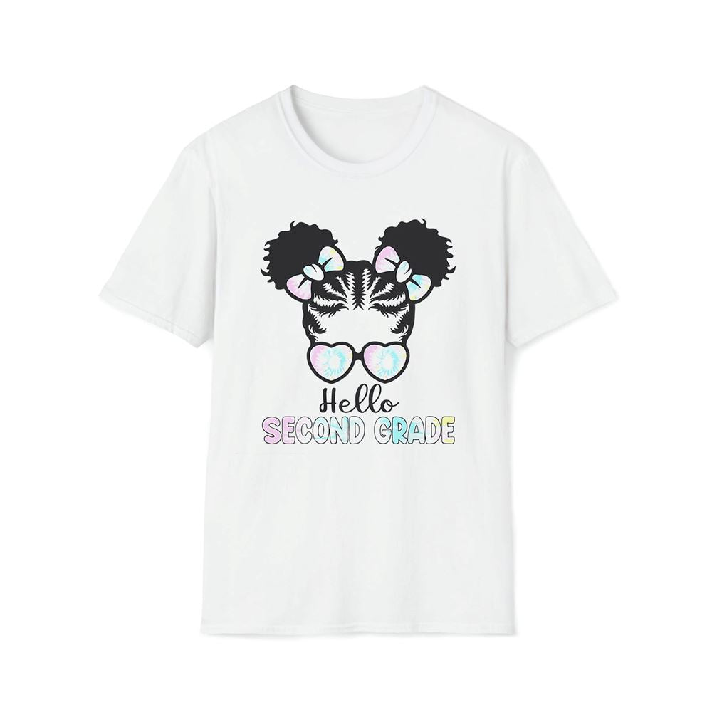 Afro Black Girls Hello SecondNd Grade Messy Bun Tie Dye Premium T Shirt, Mother's Day Premium T Shirt, Mom Shirt