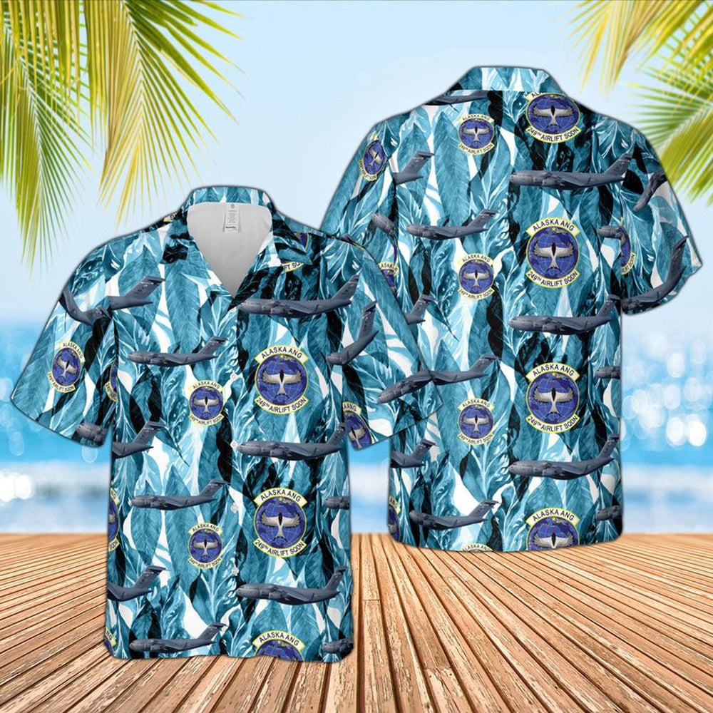 Air Force Hawaiian Shirt, Alaska Air National Guard 176th Wing 144th Airlift Squadron C-17A Globemaster III Hawaiian Shirt, Airplane Hawaiian Shirt