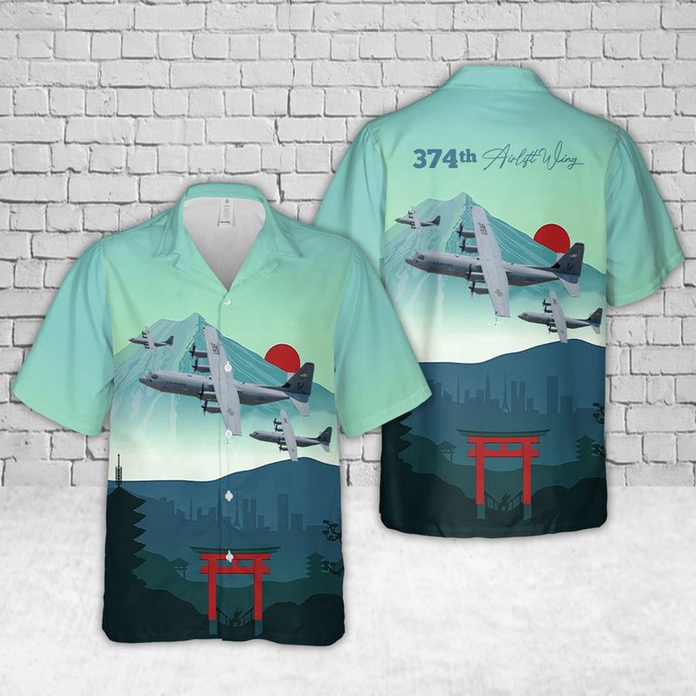 Air Force Hawaiian Shirt, C-130 US Air Force 374th Airlift Wing Hawaiian Shirt, Airplane Hawaiian Shirt, Military Aloha Shirts