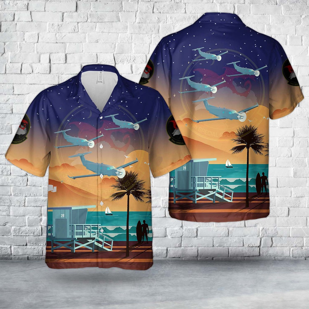 Air Force Hawaiian Shirt, Hurlburt Field, Florida, US Air Force 34th Special Operations Squadron U-28A Draco Hawaiian Shirt, Airplane Hawaiian Shirt