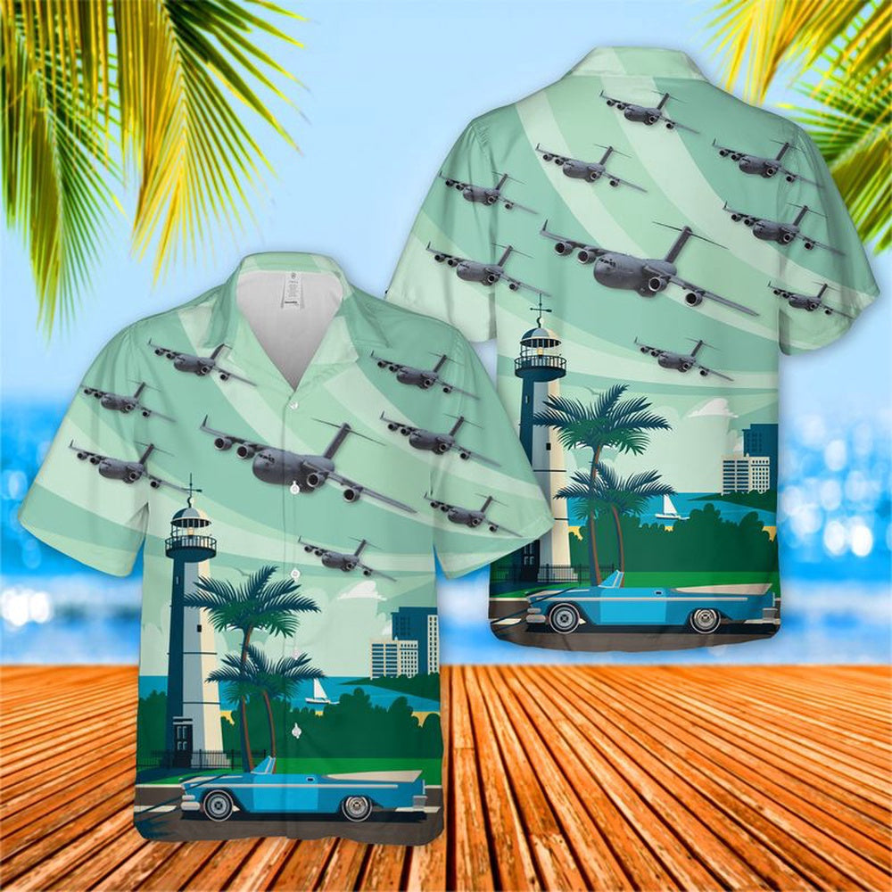 Air Force Hawaiian Shirt, Mississippi Air National Guard 172nd Wing C-17 Globemaster III Hawaiian Shirt, Airplane Hawaiian Shirt